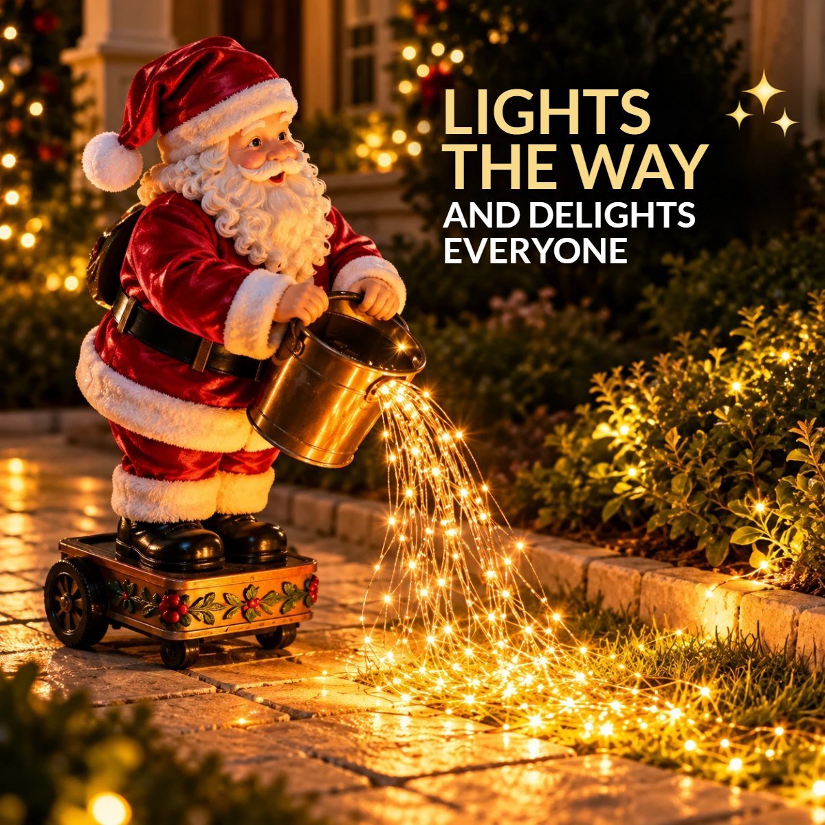 Santa lighting up the front path
