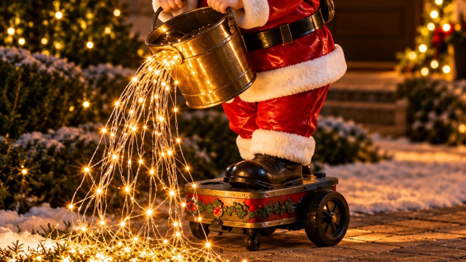 Waterfall of LED lights pouring from the bucket